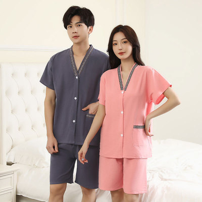 艾灸服专用女纯棉前后开衫背开理疗针灸衣服男大码开扣按摩汗蒸服