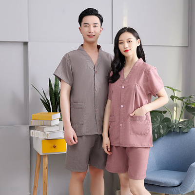 艾灸服前后开扣男女情侣按摩足疗服套装针灸疗服汗蒸服纯棉理疗服