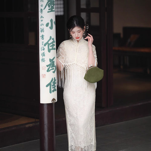 夏露2026年春夏新款白色蕾丝两件套气质国风复古民国风改良旗袍