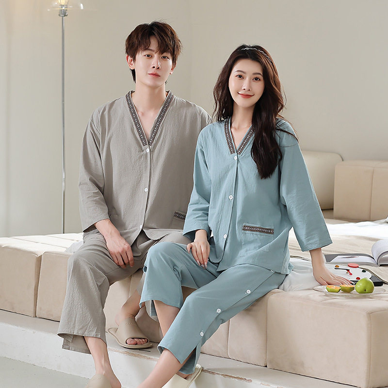 汗蒸服女款男款棉布长袖长裤桑拿足疗按摩服情侣装大码浴服跨境