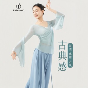 2026舞蹈服女现代形体练功宽松网纱飘逸成人古典中国花朵跳舞上衣