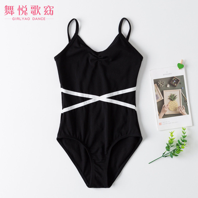 棉吊带露背儿童舞蹈练功服交叉植绒带收腰芭蕾中国舞形体考级服女