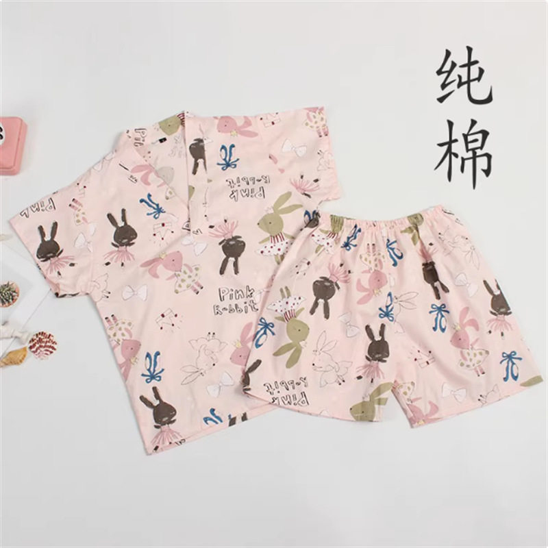 儿童汗蒸服女棉质中大童小童桑拿服男童女童浴服小孩卡通家居衣服