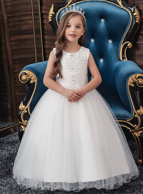 2026欧美儿童礼服女童公主蓬蓬裙白色花童婚纱礼服children dress