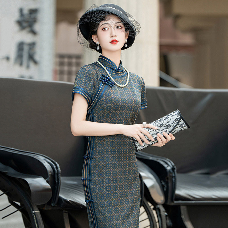 老上海国风中式长款改良旗袍2026新款年轻款女民国复古短袖春夏装