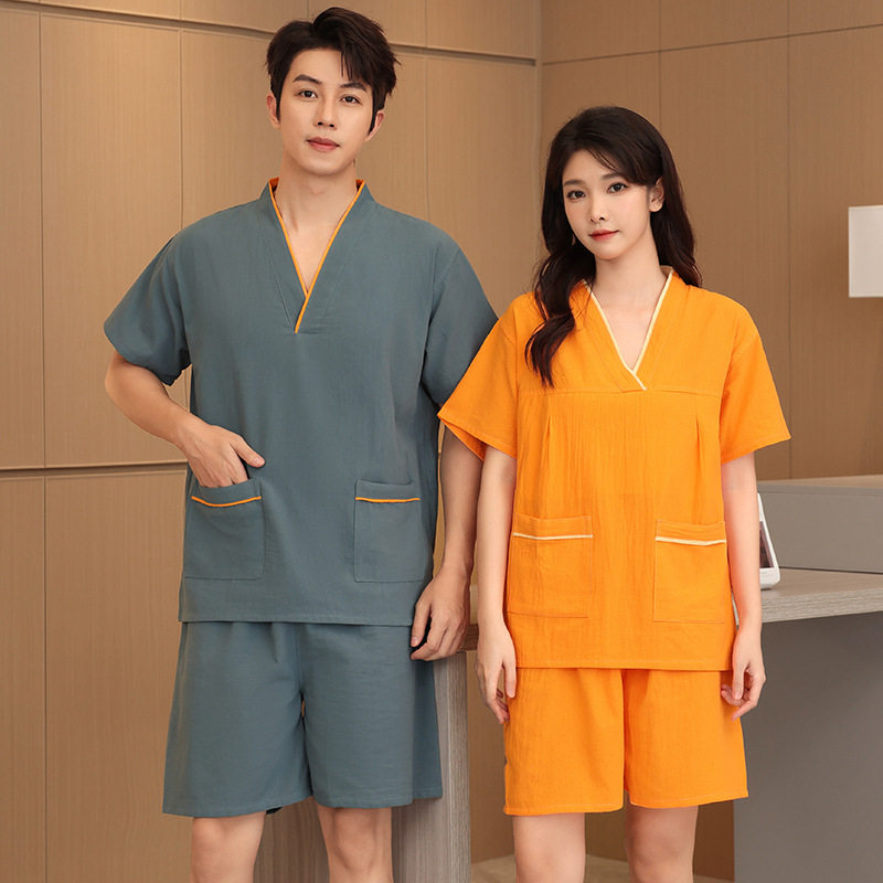 棉质汗蒸服浴服套装男女情侣按摩足疗服大码家居服睡衣美容刮痧服