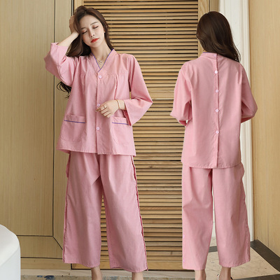 棉质汗蒸服女艾灸服前后开扣采耳服按摩服开衫针灸理疗服开背长款