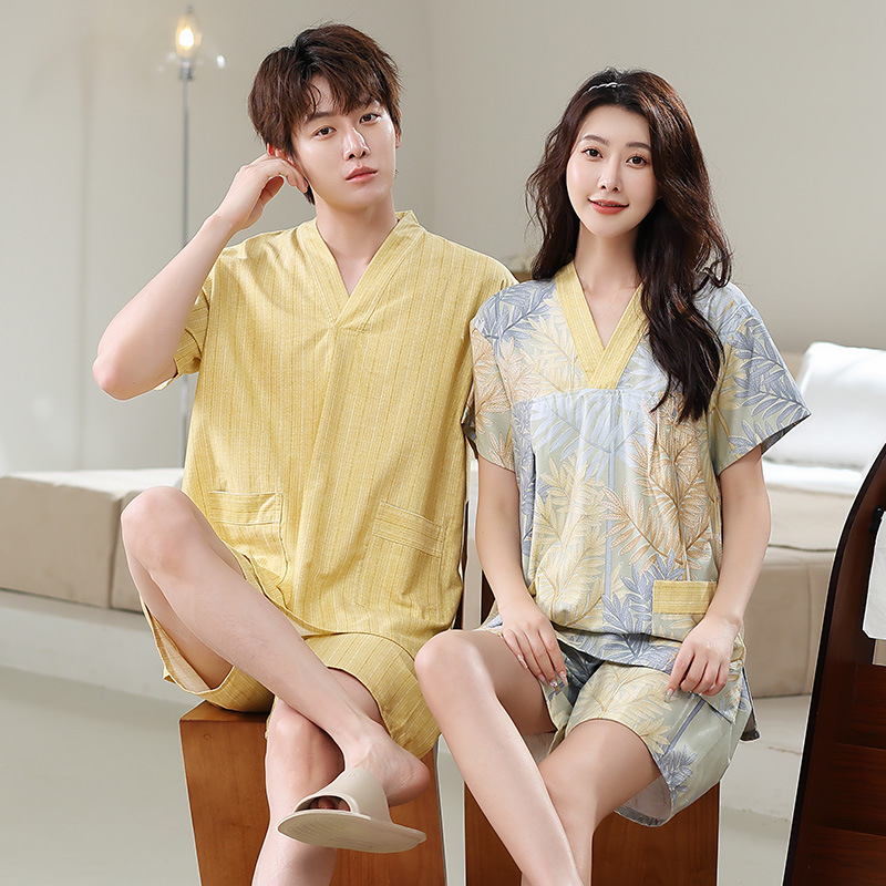 睡衣套装汗蒸服男女情侣桑拿洗浴服厚料米通棉麻家居服按摩足疗服