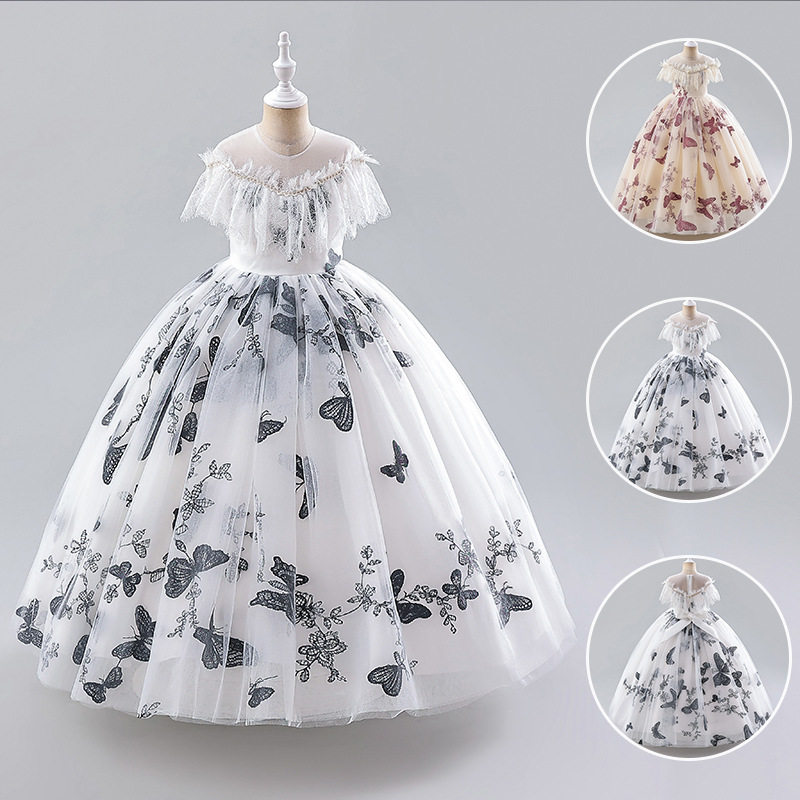 女童礼服印花长裙儿童装公主网纱蓬蓬裙子花童蝴蝶走秀表演出童装,童装/婴儿装/亲子装,儿童礼服,淘宝优惠券,粉丝福利购,淘宝优惠卷