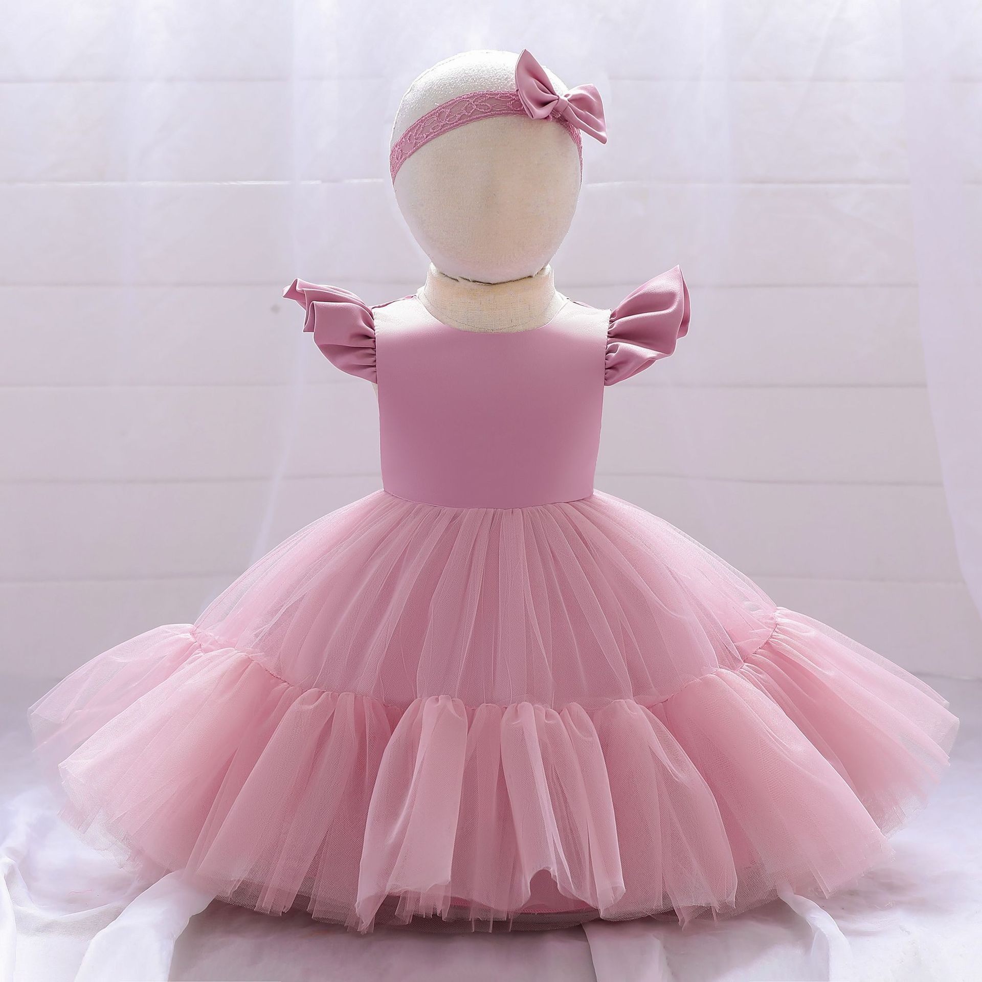 外贸女童礼服裙生日圣诞节日花童婚礼小女孩礼服儿童连衣裙带头饰