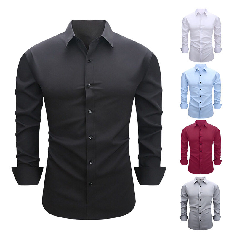 2026新款寸衫夏季外套男潮流抗皱商务通勤衬衣衬衫纯色长袖男装