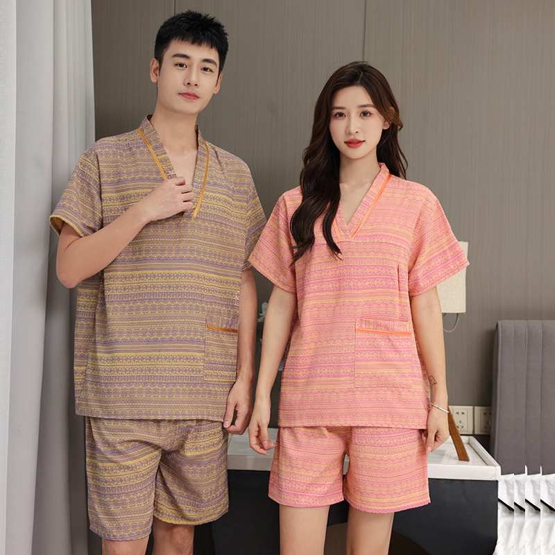 【天天低价】汗蒸服女大码提花棉质男款足疗洗浴按摩浴衣家居睡衣