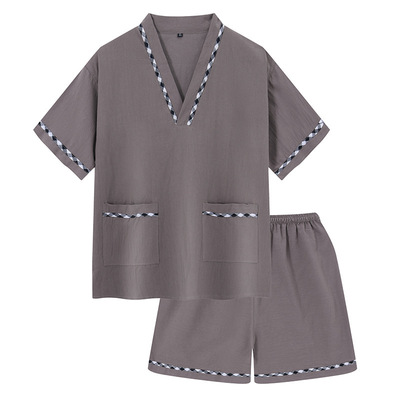 纯棉汗蒸服男新款大码套装足疗家居服睡衣按摩洗浴中心女款浴衣
