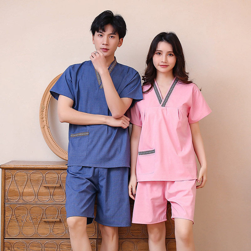 汗蒸服女男士情侣款棉苎麻浴服按摩汉蒸桑拿服足疗服足浴浴衣按摩