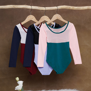 儿童舞蹈服女春季长袖练功服假两件体操服撞色拼接芭蕾舞服表演服