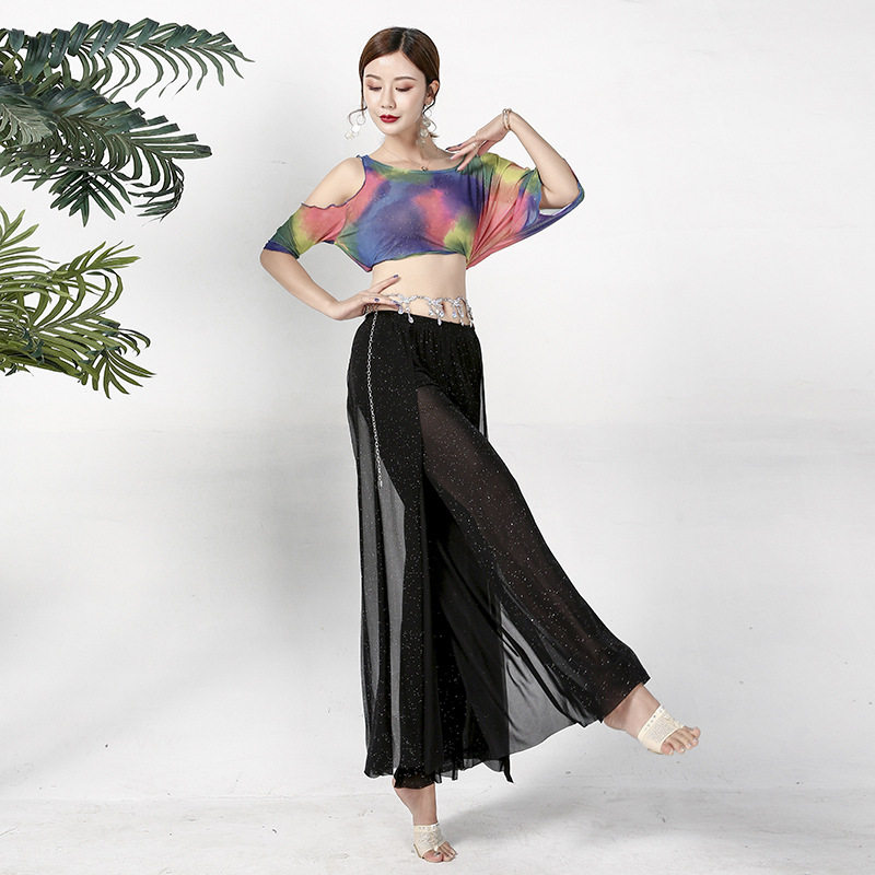 肚皮舞服装女广场舞上衣性感撒片网纱练功服初学者女士时尚演出