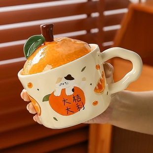 新年礼物水杯女生日礼物伴手礼陶瓷杯子可爱橘子猫咪马克杯带盖子
