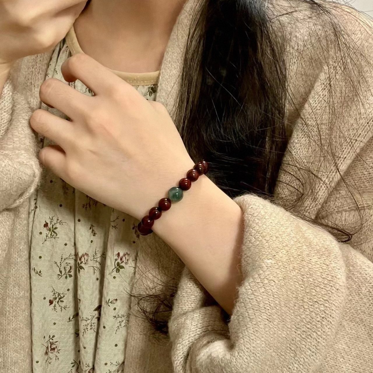 复古小叶紫檀玉石单圈手串木质转运珠男女款佛念珠文玩手链民族风