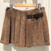 赵露思同款 小熊2025秋冬新款 羊毛呢百褶半身裙复古格纹高腰短裙子