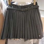 赵露思同款 小熊2025秋新款 学院风气质百搭灰色高腰百褶半身裙女