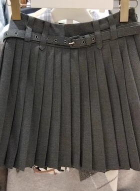 赵露思同款小熊2025秋新款学院风气质百搭灰色高腰百褶半身裙女