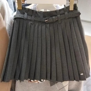 赵露思同款 学院风气质百搭灰色高腰百褶半身裙女 小熊2025秋新款