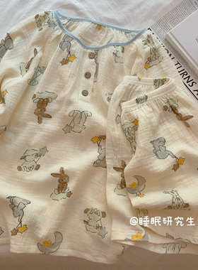 【今夜出海的小船】夏季女睡衣纯棉绉布套装软料婴儿纱短袖短裤