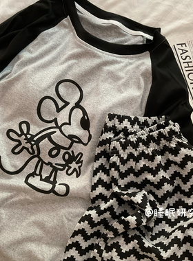 【散步Mikey】带胸垫夏款女睡衣云感套装短袖短裤米奇遛弯可外穿