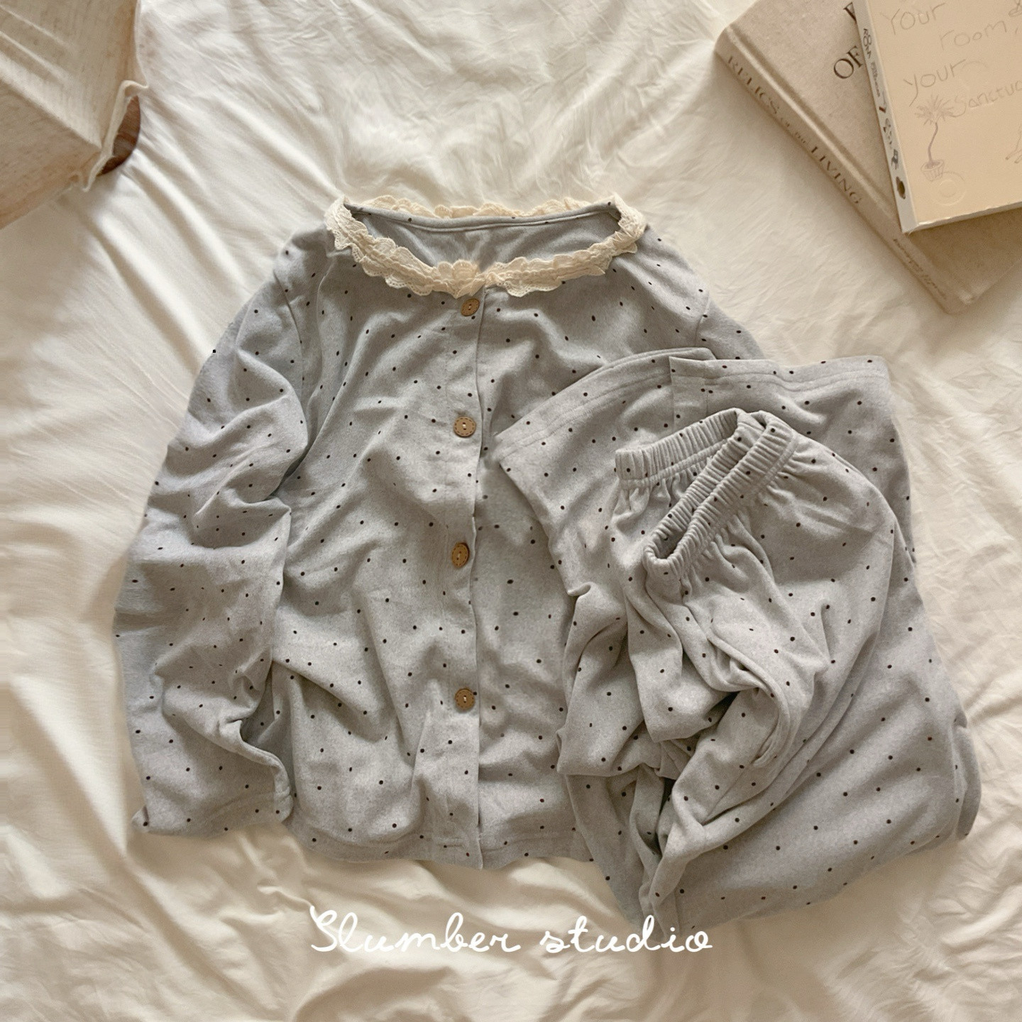 【斯嘉丽】无胸垫版小鹿绒秋冬女睡衣弹力软料日系家居服德绒套装