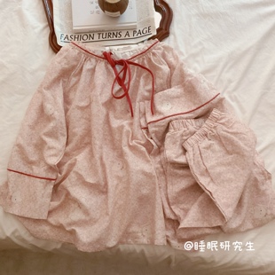 【莓果甜茶】春夏季女睡衣软料简约法式碎花家居服宽松纯棉套装