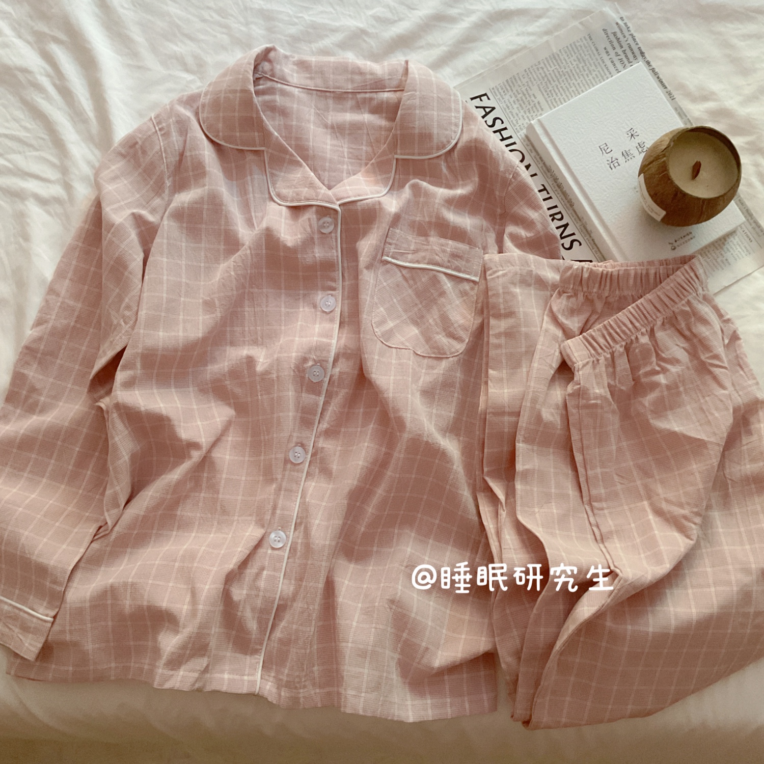 *【麦田傍晚】秋季情侣睡衣纯棉套装长袖长裤日系简约格子家居服