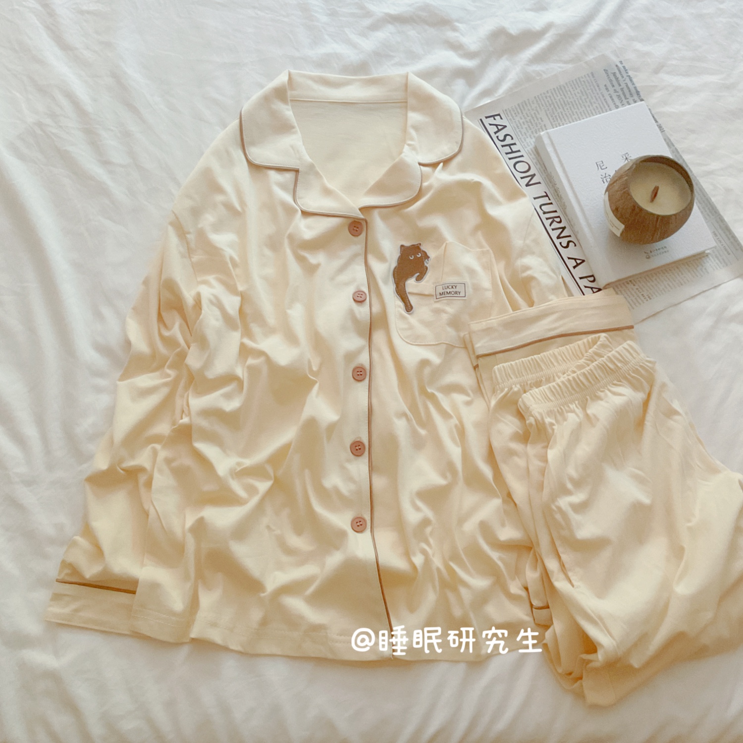 【小猫咪伯爵】秋季女睡衣软料简约纯色家居服100纯棉套装好睡