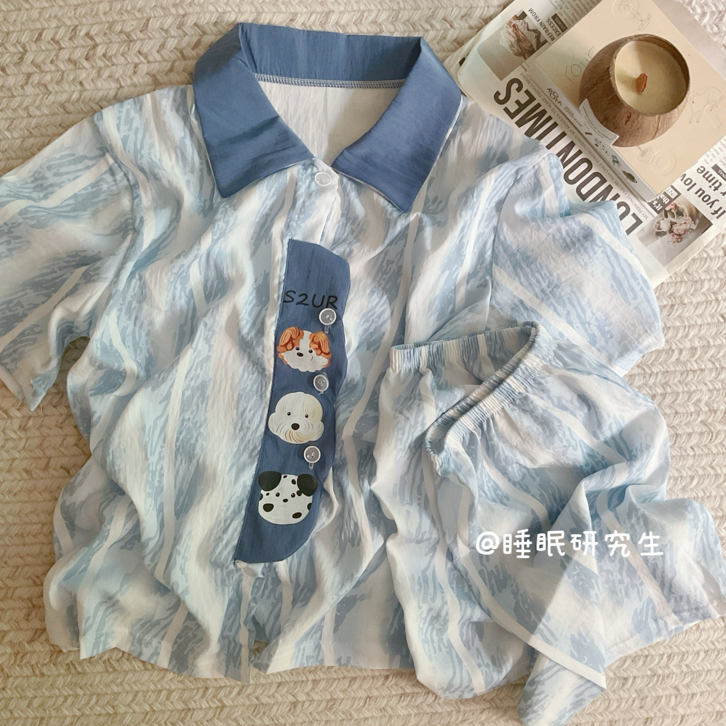 【小奶皮系列】春夏季女睡衣家居服短袖短裤套装小狗的好朋友们