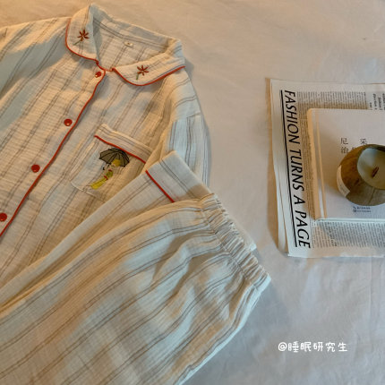 【玫瑰小王子】春夏季女睡衣纯棉绉布两件套长袖长裤家居服休闲