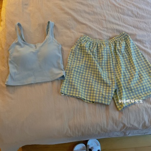 家居服套装 夏目漱石 自带胸垫夏季 女睡衣纯棉两件套吊带短裤