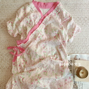 【桑榆非晚】带胸垫夏季女睡裙软料浴袍仪式感家居服蝴蝶结日系