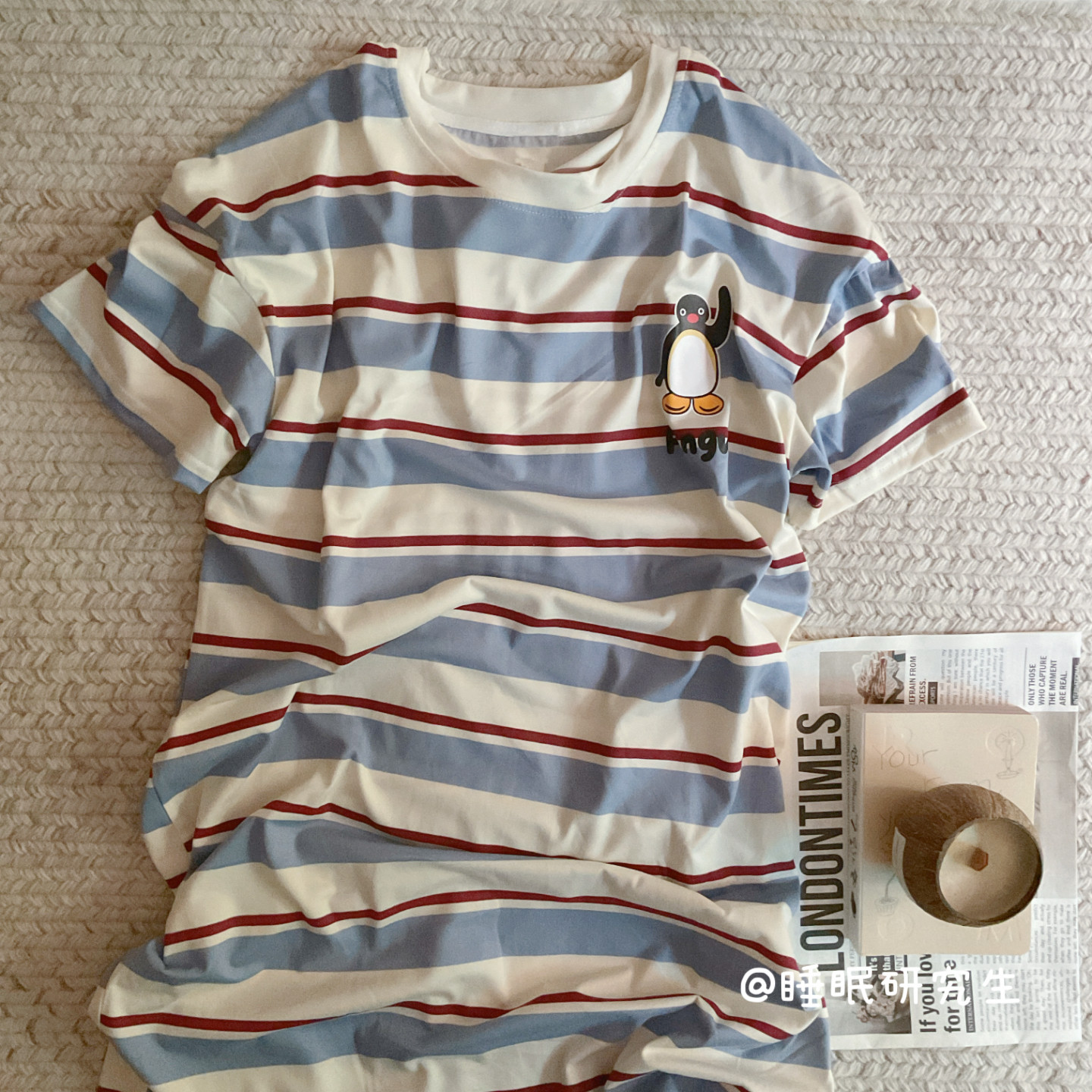 【薄荷牛奶】春夏季女睡衣云感系列条纹家居服吸汗透气短袖睡裙