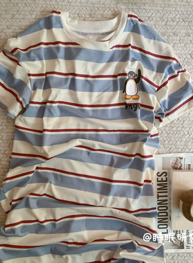 【薄荷牛奶】春夏季女睡衣云感系列条纹家居服吸汗透气短袖睡裙