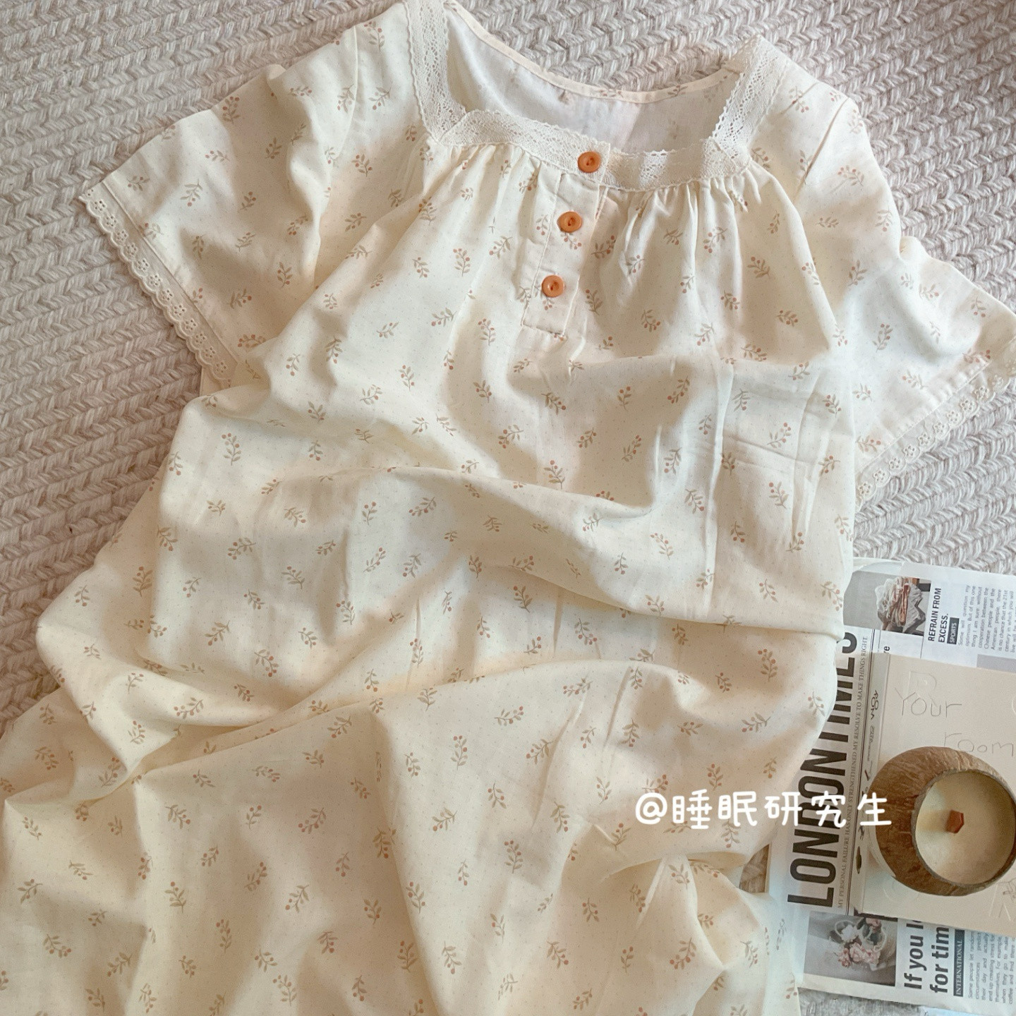 【宽松超好睡】夏季女睡衣家居服婴儿柔雾纱软料方领短袖纯棉睡裙
