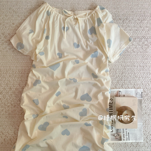 【双口袋睡裙】夏季女睡衣家居服软料纯棉短袖睡裙可调节领口