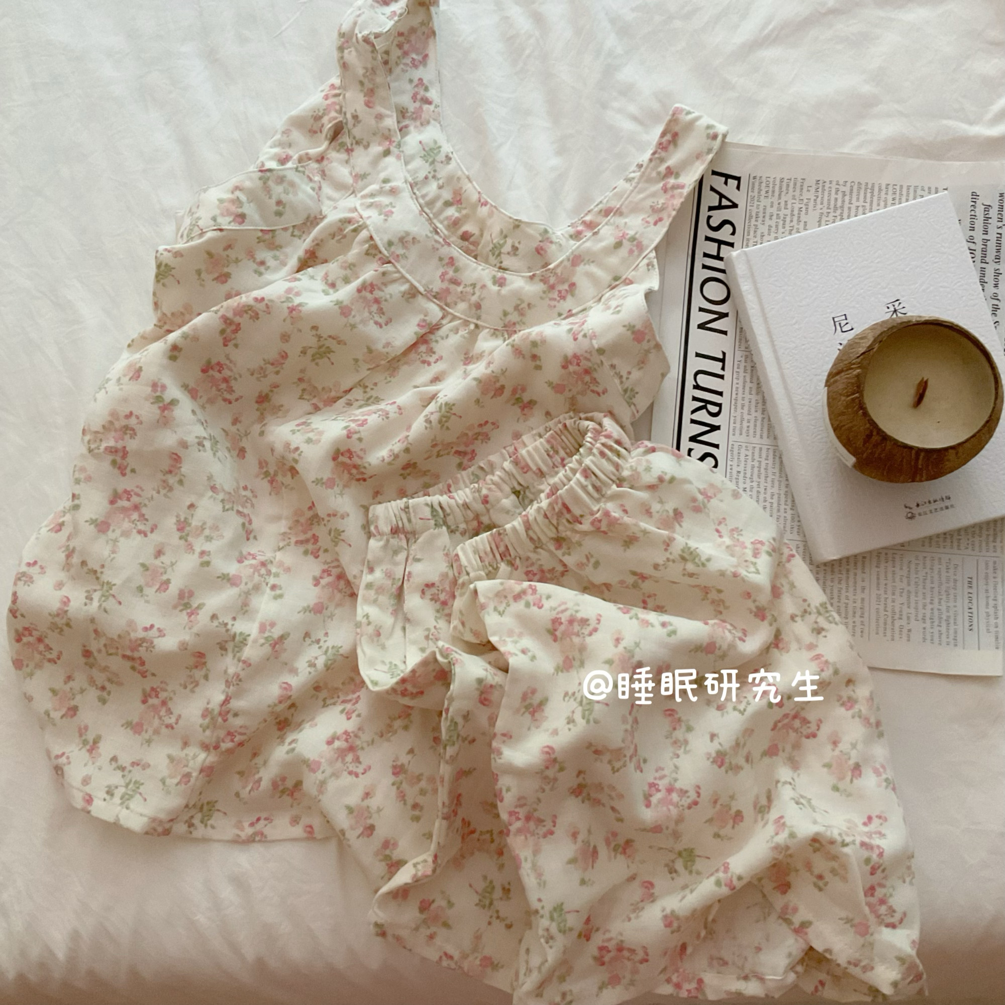 【莫奈花野】夏季女纯棉睡衣套装吊带短裤柔雾纱可外穿小碎花纯欲