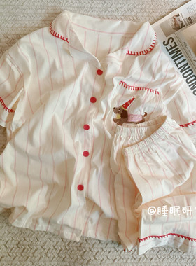 【樱桃小冰】夏季女睡衣腊肠狗家居服短袖短裤双口袋纯棉套装