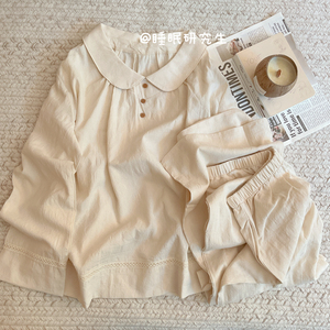 【椿芽日记】春夏季女睡衣软料简约家居服娃娃领长袖长裤纯棉套装