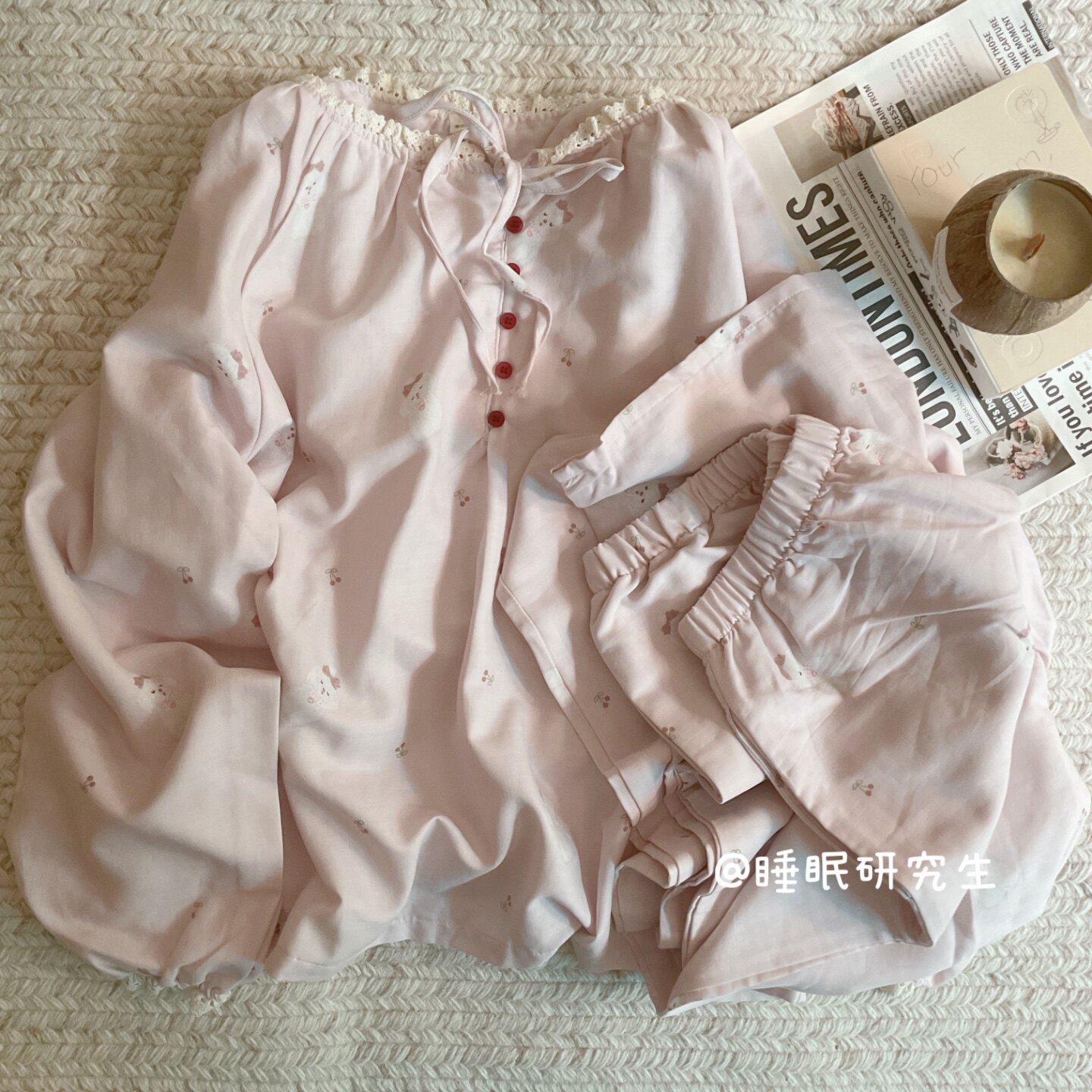 【森林朵朵】春夏季女睡衣软料棉纱简约家居服长袖长裤圆领纯棉