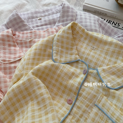 【南法小森林】2025春夏情侣A类纯棉绉布睡衣套装格子纯色家居服