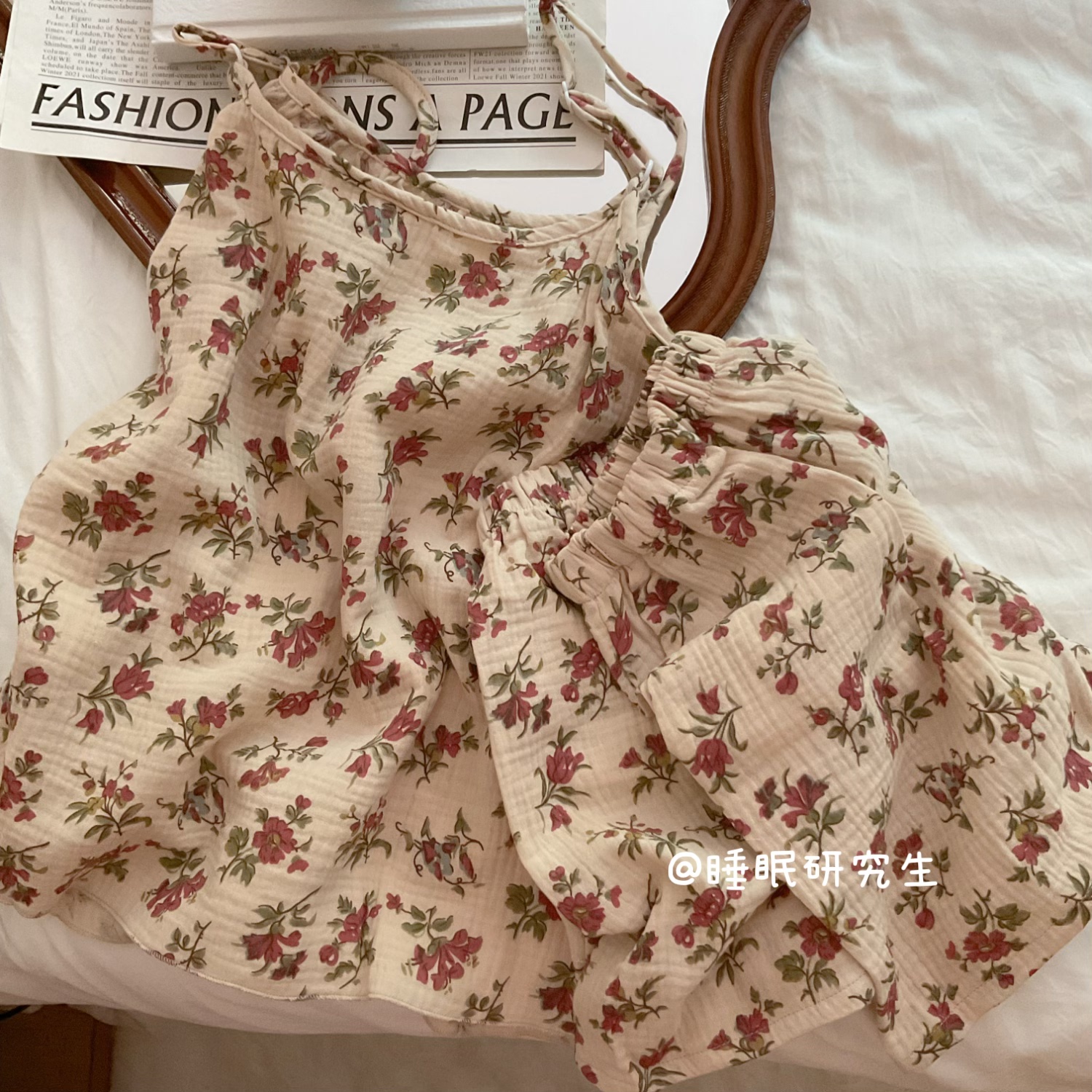 【SlumberDiary】夏季女睡衣全棉吊带套装婴儿软织软料碎花家居服