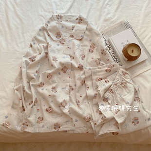 【曲奇小狗】秋冬季女睡衣软料简约家居服磨毛纯棉套装唐顿系列