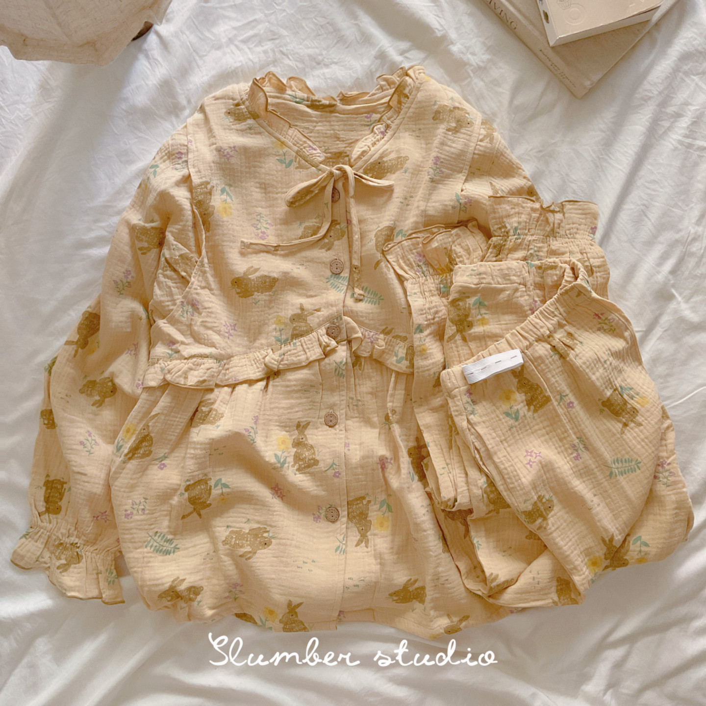 【baby舒伴系列】A类纯棉夏季女睡衣长袖长裤月子服泡泡棉双口袋