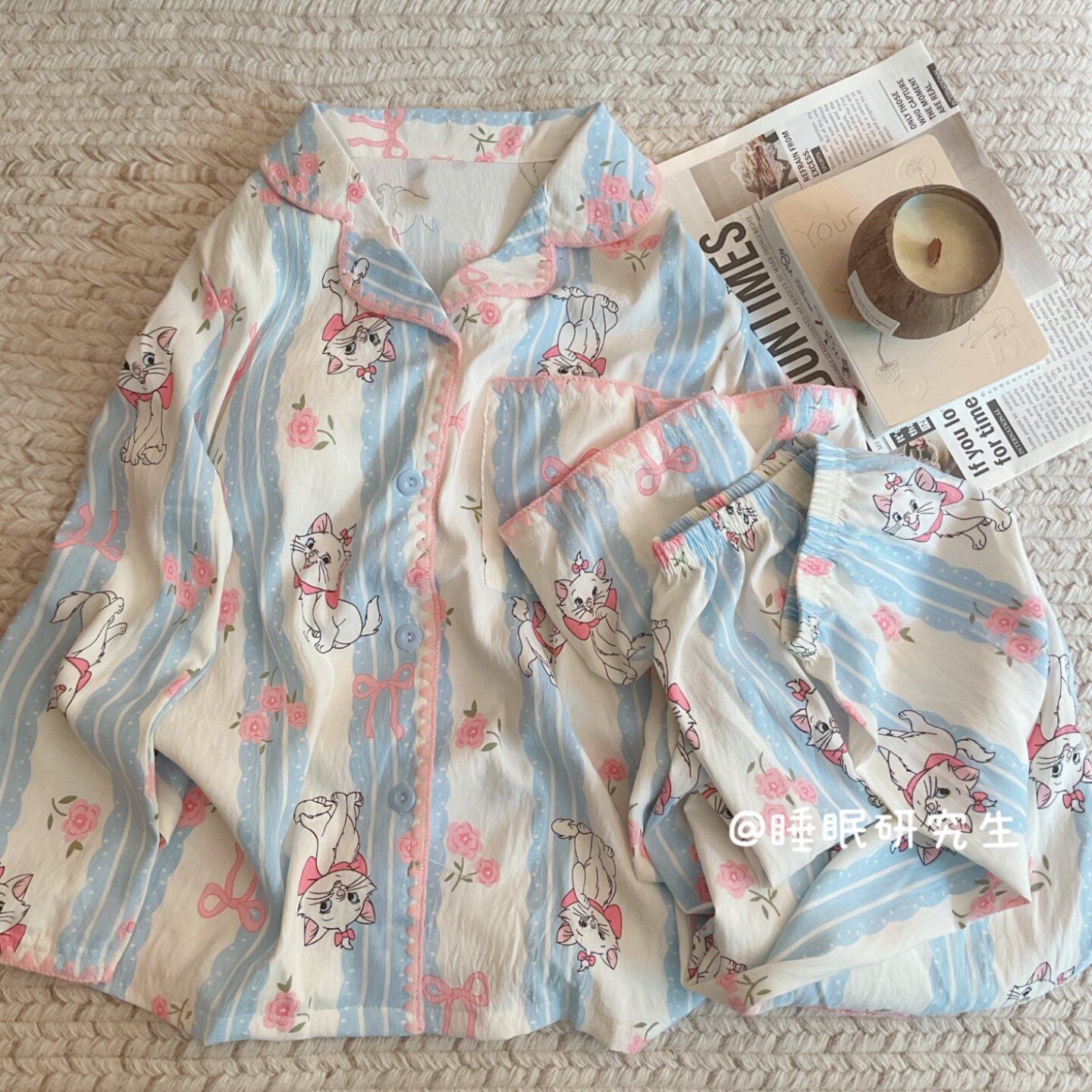 【小奶皮系列】带胸垫春夏季女睡衣柔滑软料长袖长裤家居服套装