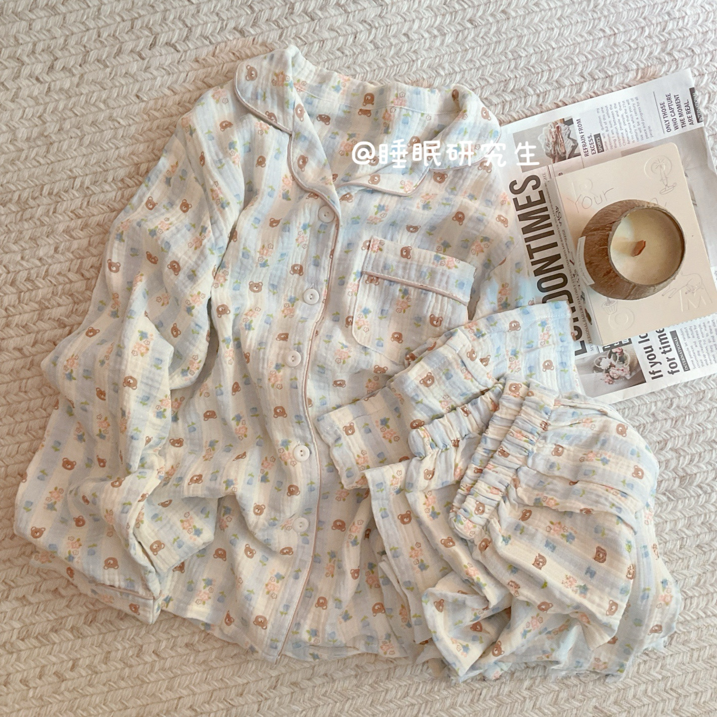 【海盐布朗尼】春季新款女睡衣纯棉两件套长袖长裤家居服卡通套装